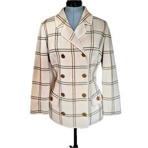 Vtg 60s MOD Gino Paoli MADE IN ITALY Double Breasted Plaid Wool Knit Jacket Sz 4